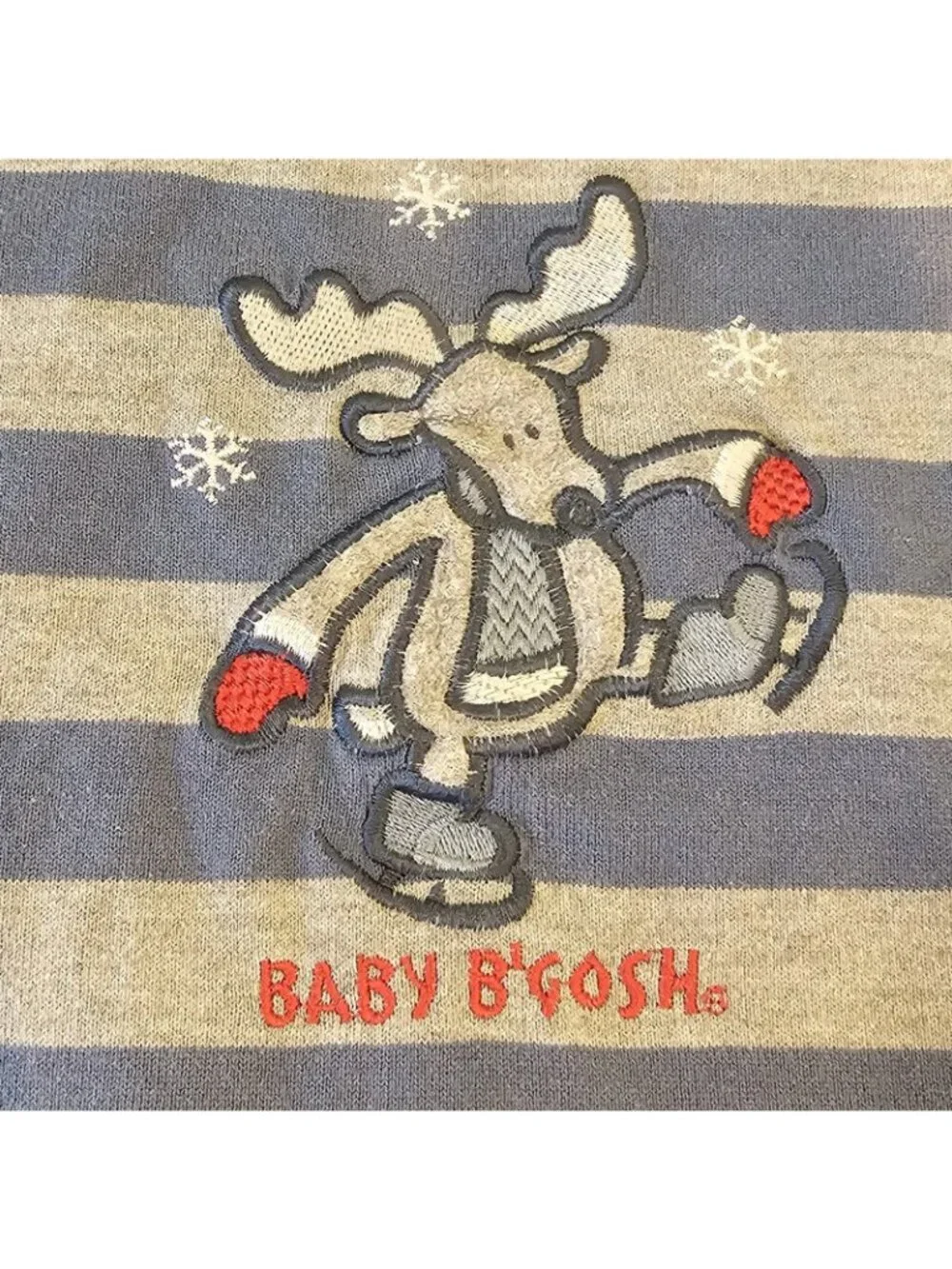 VTG Baby Bgosh Romper Sz 18 Months Boys Striped Moose Snowflake Blue Gray
